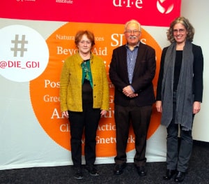 Photo: Waltina Scheumann, Professor David Hulme and Ines Dombrowsky during the Bonn Water Lecture on Future Dams at the DIE