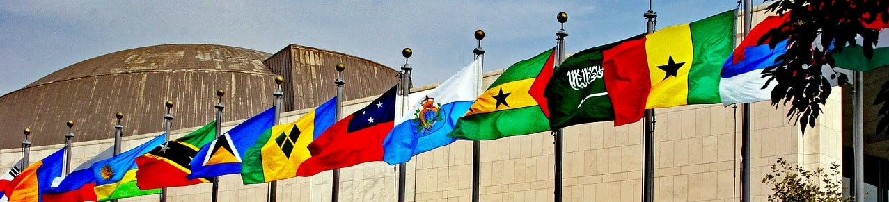 Header: Flags in Front of United Nations