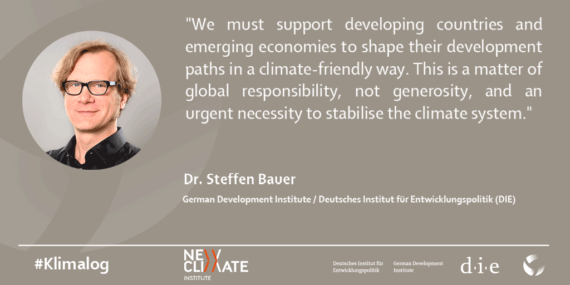Quote by Steffen Bauer: We must support developing countries and emerging economies to shape their development paths in a climate-friendly way. This is a matter of global responsibility , not generosity, and an urgent necessity to stabilise the climate system.