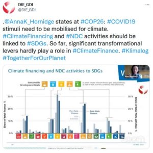 Screenshot: Tweet about a Covid19 state by Anna-Katharina Hornidge linking them to the SDGs